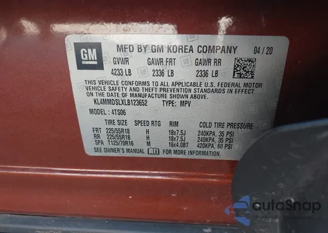 2020 Buick Encore Gx Fwd Select z USA, uszkodzony, nr VIN KL4MMDSLXLB123652